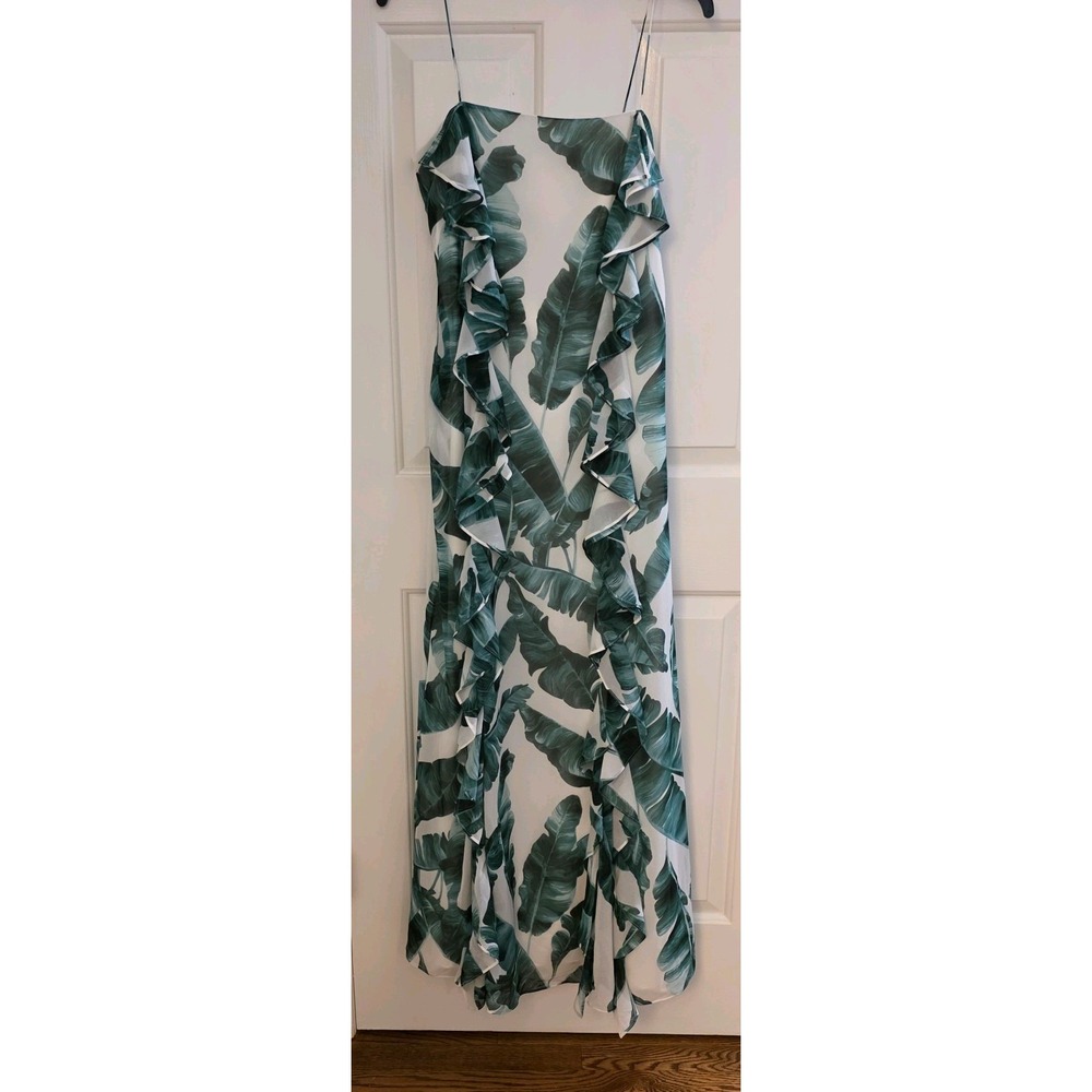 Chelsea28  Size 4 Hawaiian‎ Island Tropical Leaf Print Maxi Dress Green White
